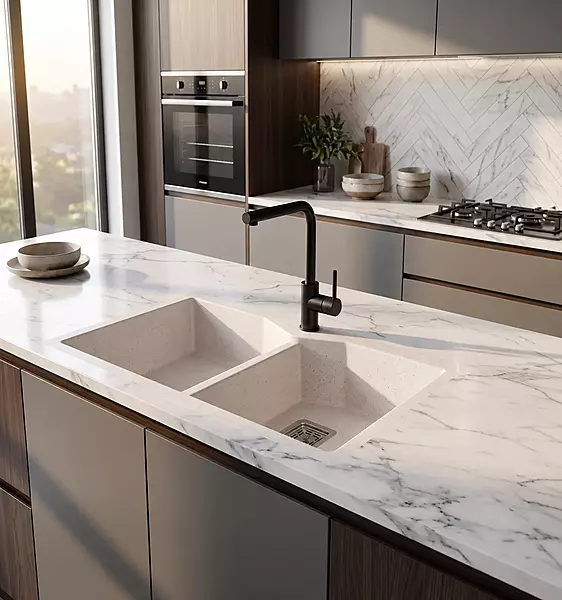 Quartz Elite Double Bowl Sink (Ivory Stone)