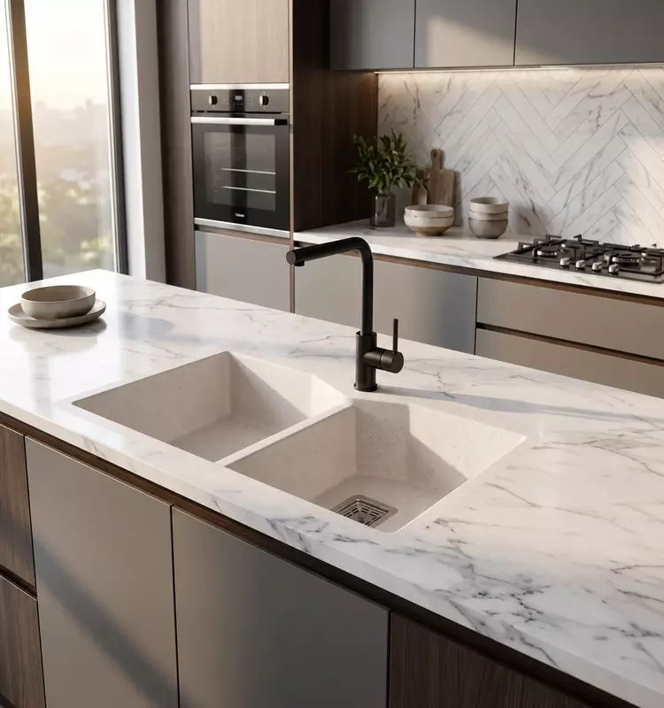 Quartz Elite Double Bowl Sink (Ivory Stone)