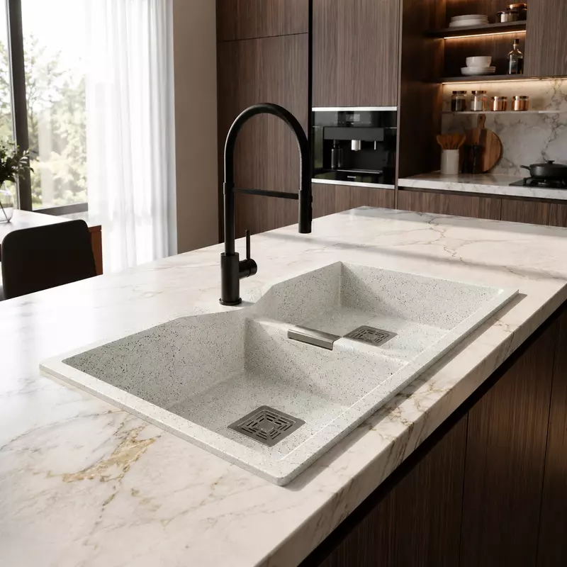 Quartz Elite Double Bowl Sink (River Stone)