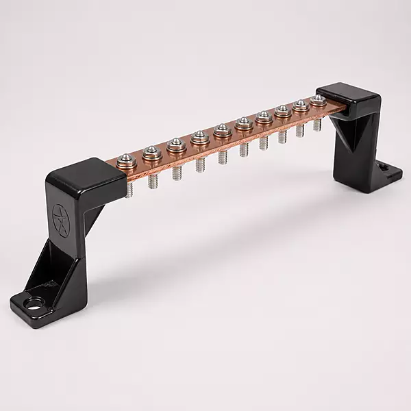 10 Hole Earth Bench / Terminal Strip | Copper-Plated Grounding Bar