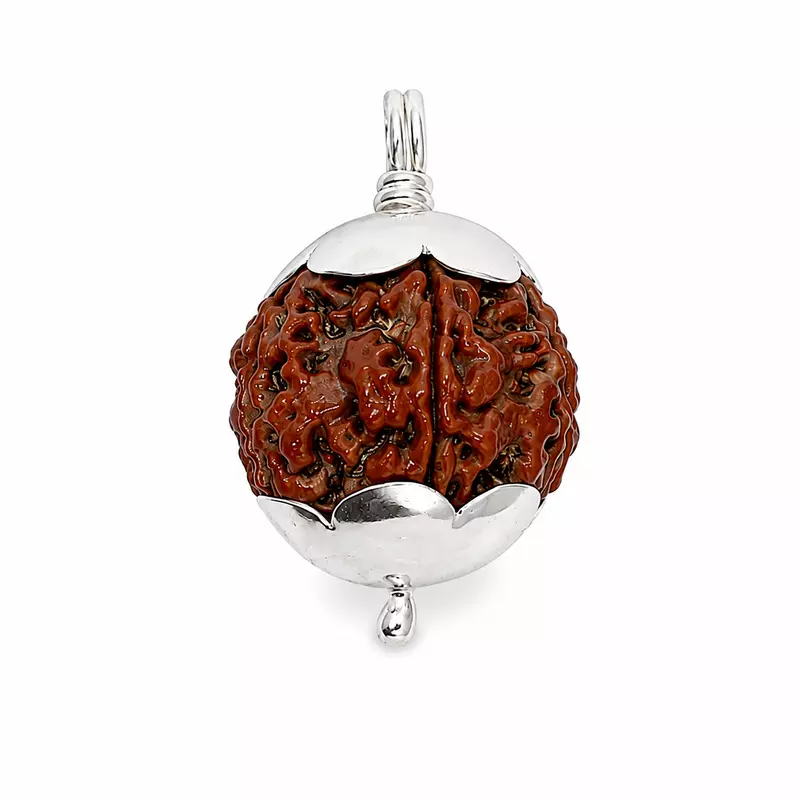 Silver Capped 5 Mukhi Rudraksha Pendant for Men & Women | Natural Spiritual Bead Pendant