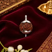 Silver Capped 5 Mukhi Rudraksha Pendant for Men & Women | Natural Spiritual Bead Pendant