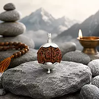 Silver Capped 5 Mukhi Rudraksha Pendant for Men & Women | Natural Spiritual Bead Pendant