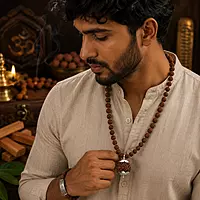 Silver Capped 5 Mukhi Rudraksha Pendant for Men & Women | Natural Spiritual Bead Pendant
