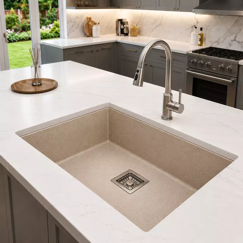 Quartz Edge Single Bowl Sink (Ivory Stone)
