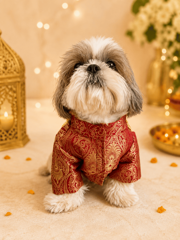 Royal Crimson Brocade Festive Kurta for Dogs