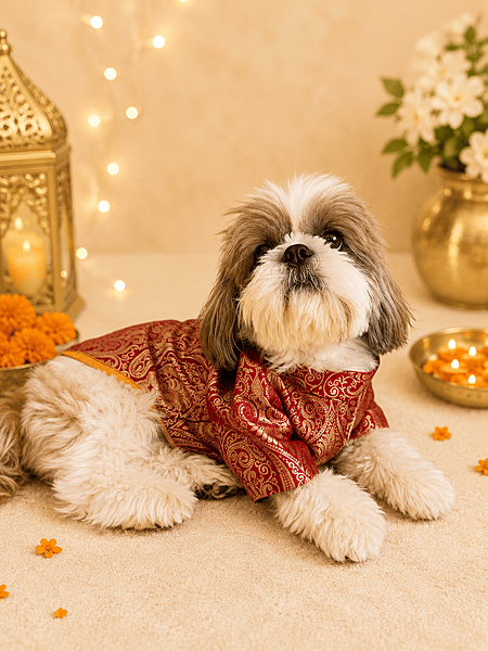 Royal Crimson Brocade Festive Kurta for Dogs