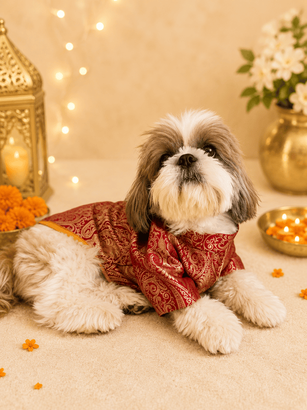 Royal Crimson Brocade Festive Kurta for Dogs