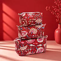 Quilted cosmetic pouches set of 3