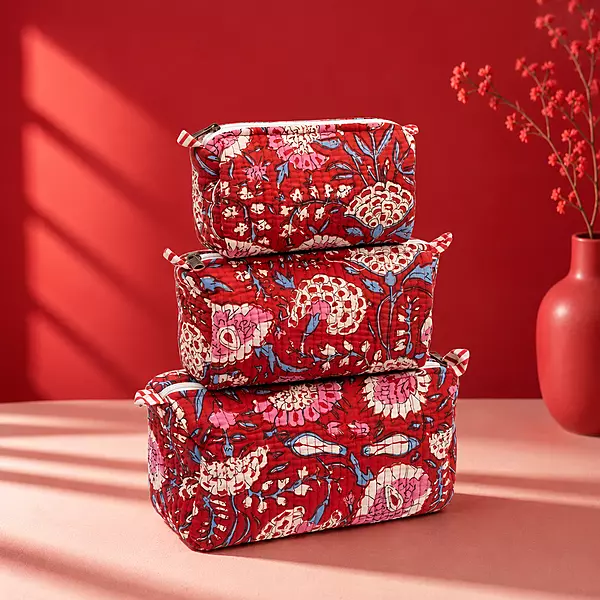 Quilted cosmetic pouches set of 3