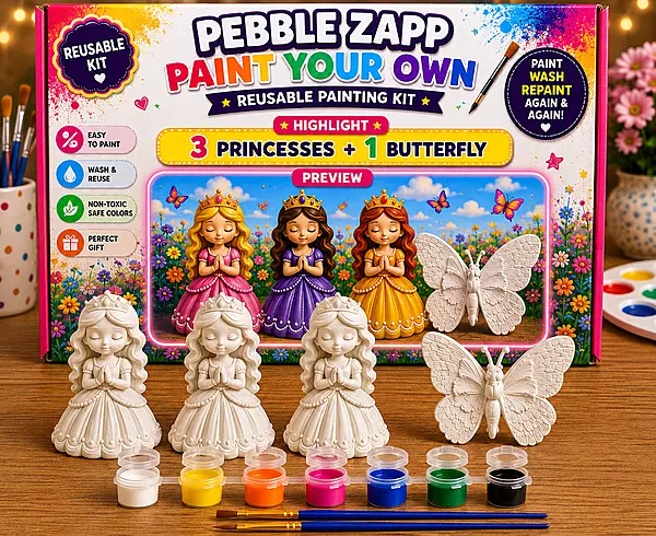 Reusable|3 Princess + 1 Butterfly Reusable Plaster Statue DIY Painting Kit
