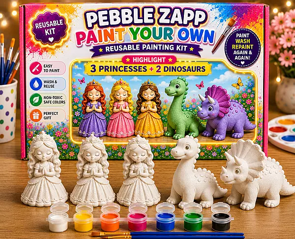 Reusablel - 3 Princess + 2 Dinosaurs Paint Your Own Plaster Statue Kit