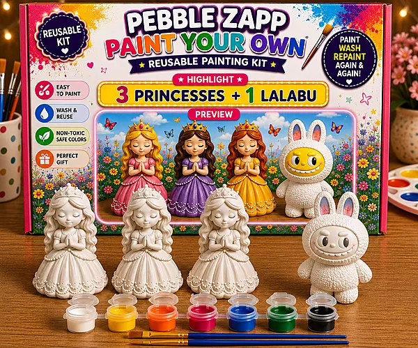 Reusable 3 Princess + 1 Labubu Reusable Statue DIY Painting Kit