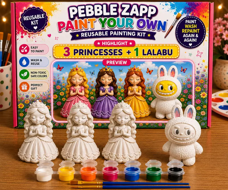 Reusable 3 Princess + 1 Labubu Reusable Statue DIY Painting Kit