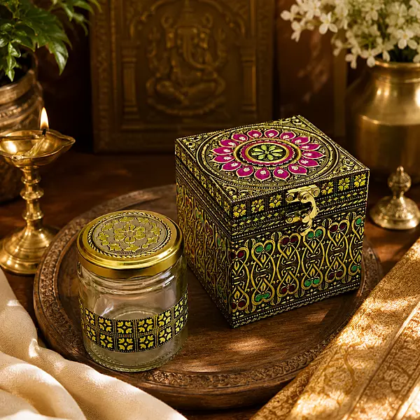Meenakari Trinket Box with Glass Jar