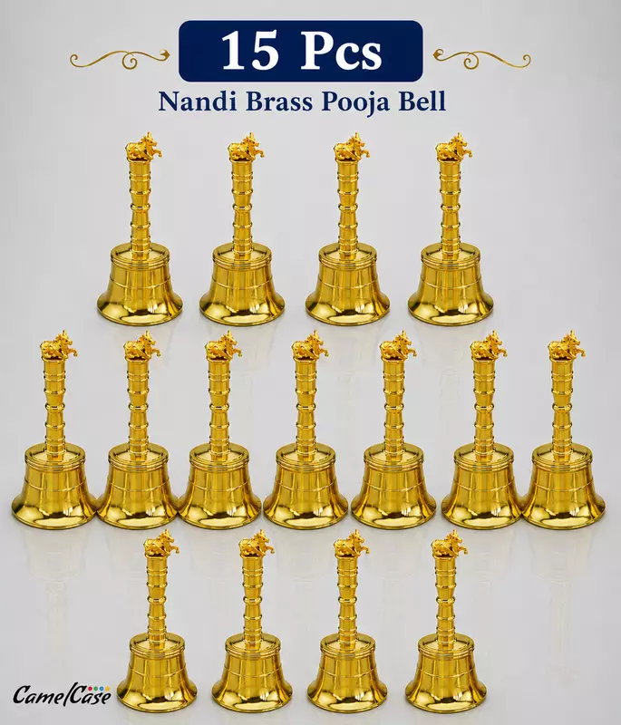 CamelCase 15 Pcs 100% Pure Brass Nandi Pooja Bell - Gold Lacquer Finishes