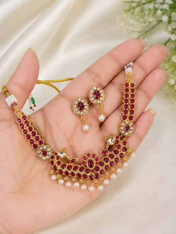 2251-Ruby Stone Necklace Set