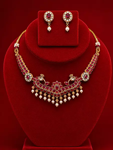 2251-Ruby Stone Necklace Set