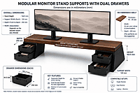3D Printed Modular Monitor Stand Supports with Dual Drawers