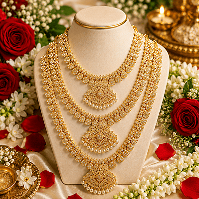 Traditional Gold Plated Lakshmi Kasu Haram Necklace Set for Women | Designer Temple Jewelry with Pearl Drops