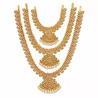 Traditional Gold Plated Lakshmi Kasu Haram Necklace Set for Women | Designer Temple Jewelry with Pearl Drops