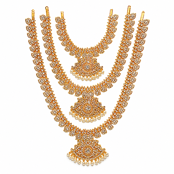 Traditional Gold Plated Lakshmi Kasu Haram Necklace Set for Women | Designer Temple Jewelry with Pearl Drops