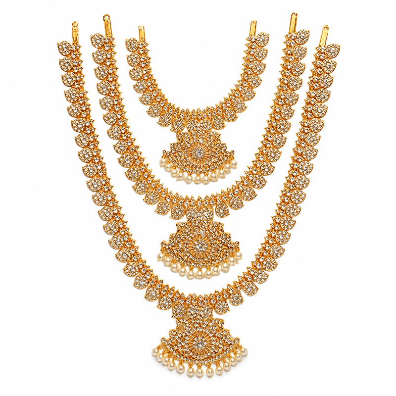 Traditional Gold Plated Lakshmi Kasu Haram Necklace Set for Women | Designer Temple Jewelry with Pearl Drops