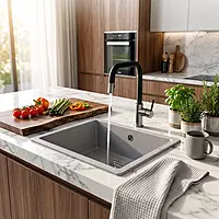 Quartz Edge Single Bowl Sink (Smokey Grey)