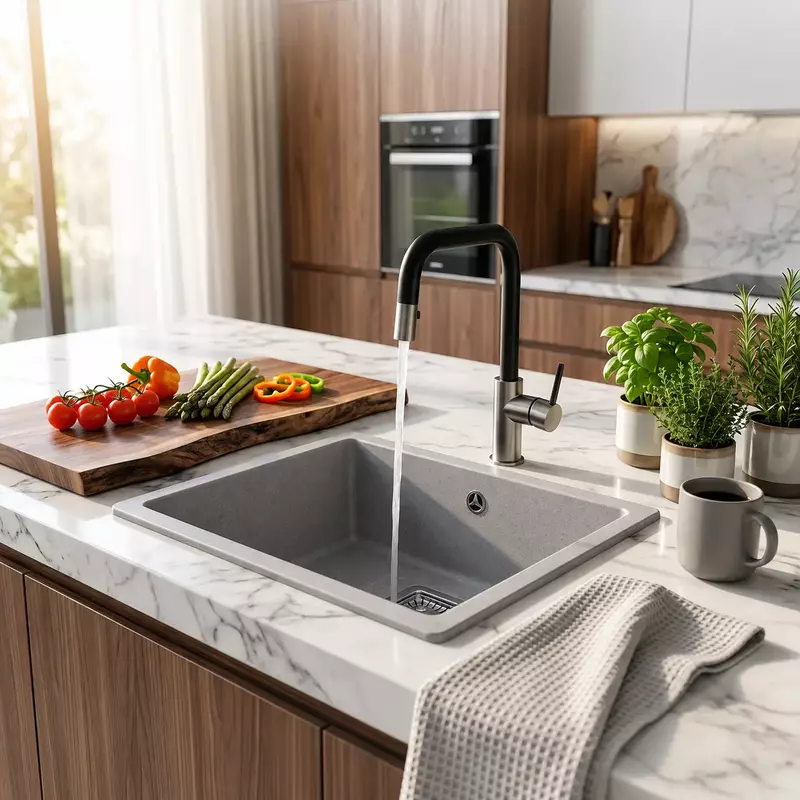 Quartz Edge Single Bowl Sink (Smokey Grey)