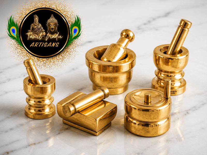 Tamil Nadu Artisans Solid Brass Gowramma | Gowri | Varalakshmi Pooja Set | 5 Pcs, 650 Grams | House warming & New beginning gift set.