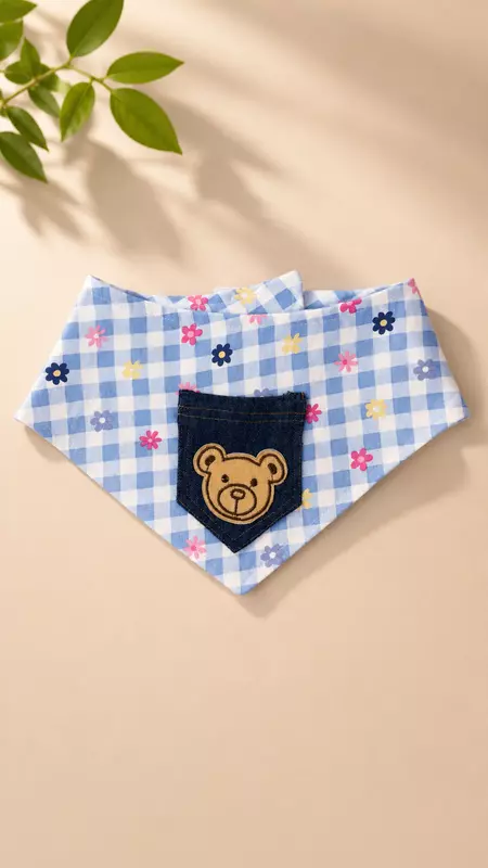 Gingham bandana with teddy patch