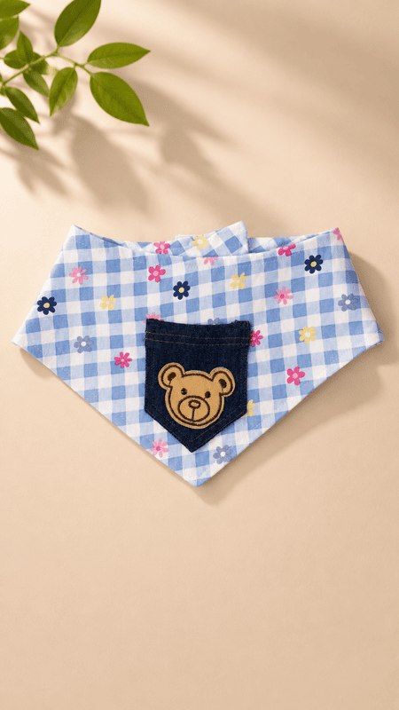 Gingham bandana with teddy patch