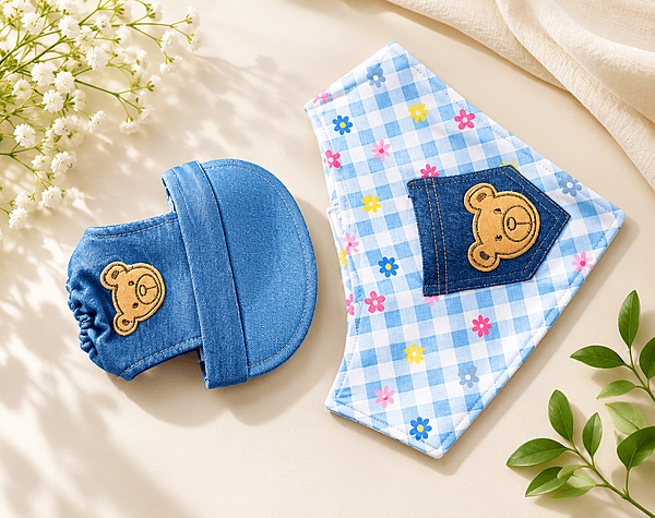 Denim Bear Cap & Bandana Set