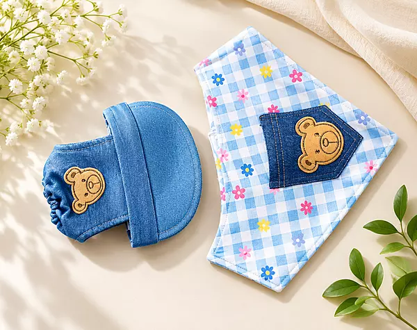 Denim Bear Cap & Bandana Set