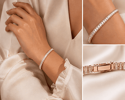 Minimalist Gold Plated Baguette Diamond Tennis Bracelet Minimalist Gold Plated Baguette Diamond Tennis Bracelet