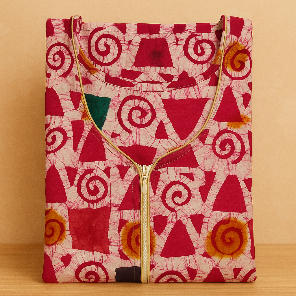 Sea Red Batik Cotton Nighty With All Over From Libas Loungewear - AL1087