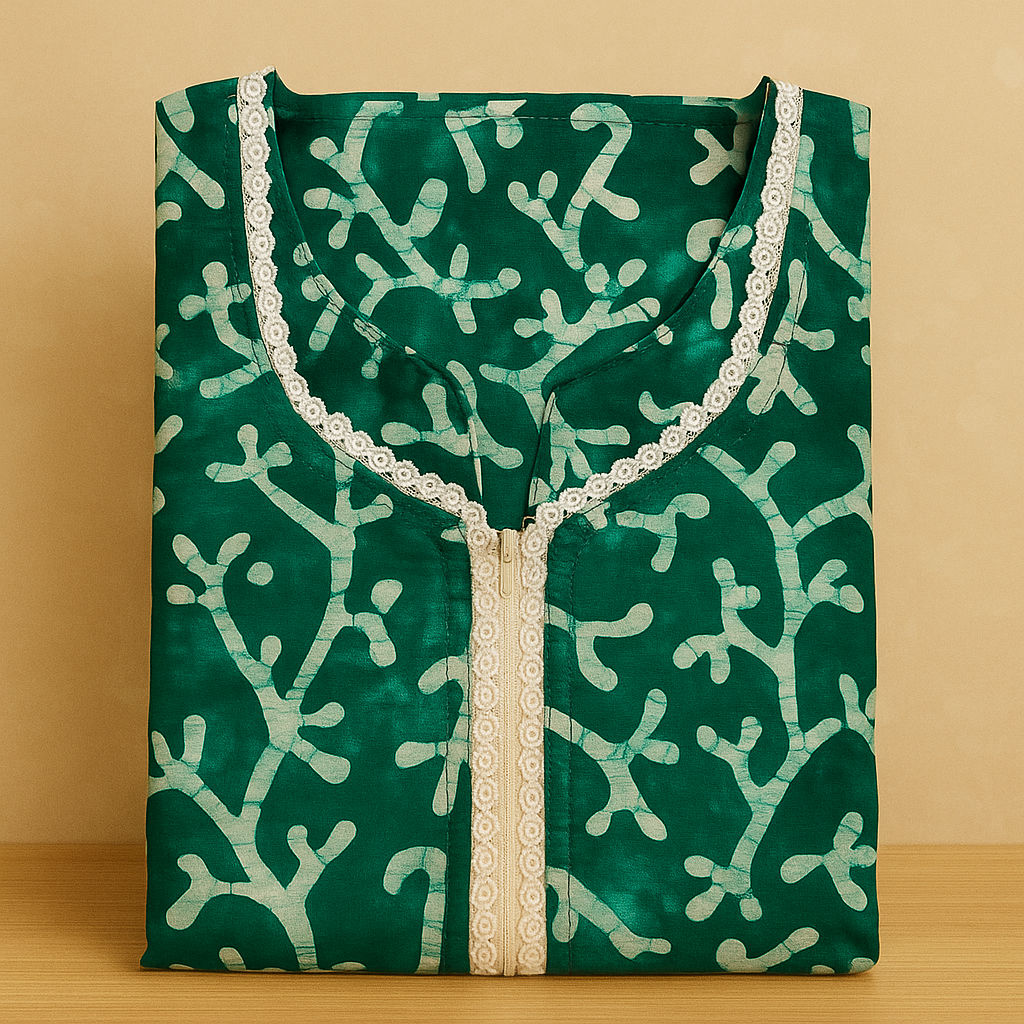 Bluish Green Batik Cotton Nighty With All Over From Libas Loungewear - AL1094