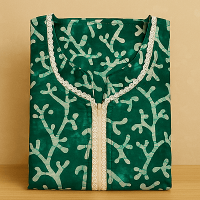 Bluish Green Batik Cotton Nighty With All Over From Libas Loungewear - AL1094