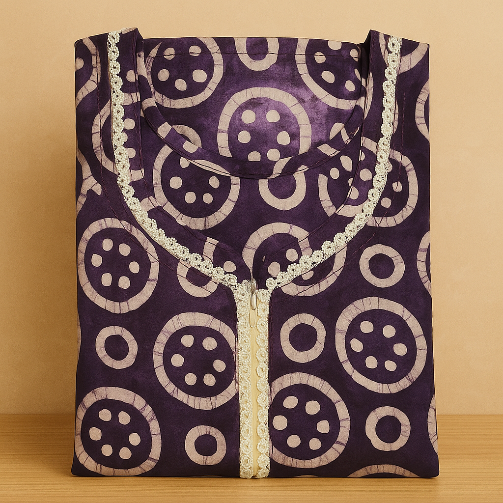 Violet Batik Cotton Nighty With All Over From Libas Loungewear - AL1093