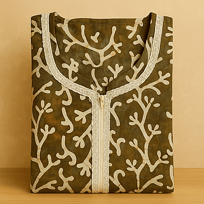 Dark Green Batik Cotton Nighty With All Over From Libas Loungewear - AL1092