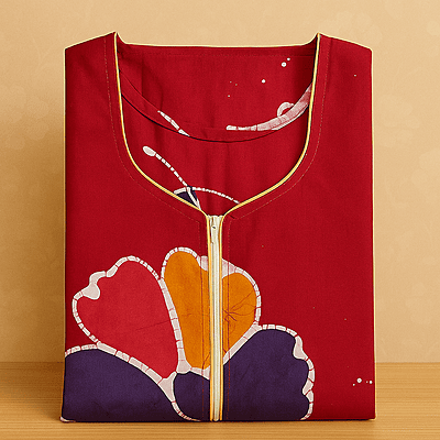 Pinky Red Batik Cotton Nighty With All Over From Libas Loungewear - AL1085