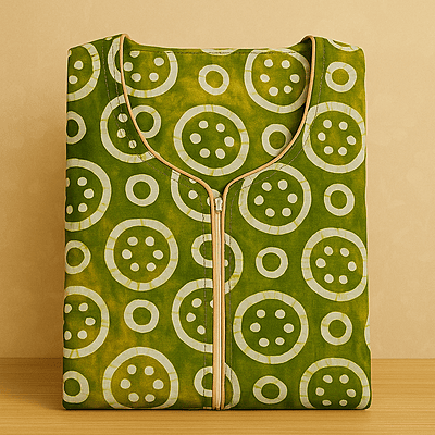 Green Circles Batik Cotton Nighty With All Over From Libas Loungewear - AL1084