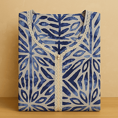 Wave Water Blue Batik Cotton Nighty With All Over From Libas Loungewear - AL1086