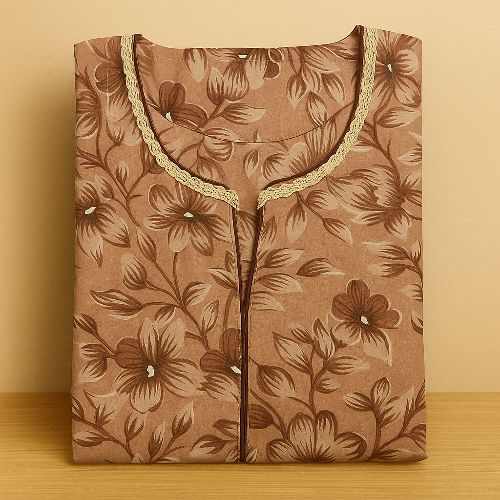 Sand Gold Soft Cotton Nighty With All Over From Libas Loungewear - AL1100 Sand Gold Soft Cotton Nighty With All Over From Libas Loungewear - AL1100