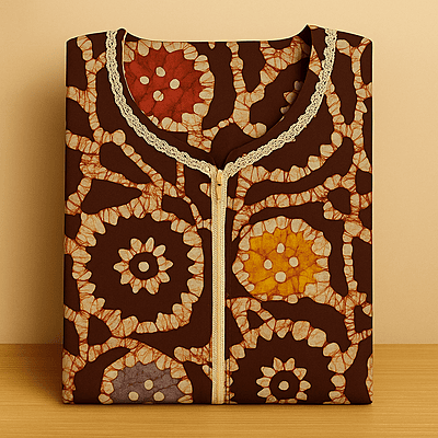 Rust Brown Batik Cotton Nighty With All Over From Libas Loungewear - AL1083