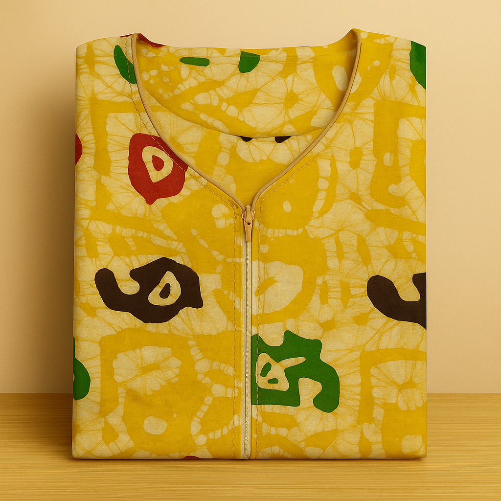 Lemon Yellow Batik Cotton Nighty With All Over From Libas Loungewear - AL1088