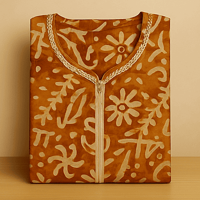 Brown Batik Cotton Nighty With All Over From Libas Loungewear - AL1091