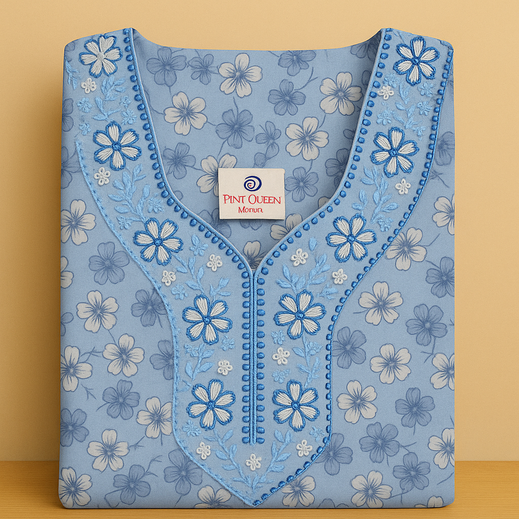 Blue Soft Cotton Nighty With All Over From Libas Loungewear - AL1111