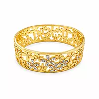 Premium Gold Plated Floral Cutwork Kada Bracelet for Women | Designer Crystal Flower Bangle