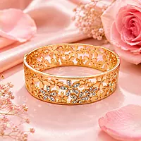 Premium Gold Plated Floral Cutwork Kada Bracelet for Women | Designer Crystal Flower Bangle